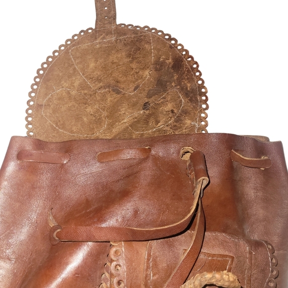 Rustic Handmade Leather Backpack - Picture 4 of 13